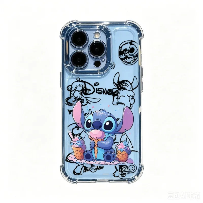 Cartoon Stitch Phone Case For IPhone 17 16 15 14 13 12 Pro Max Plus 16E Fashion Clear Shockproof Plating Cover