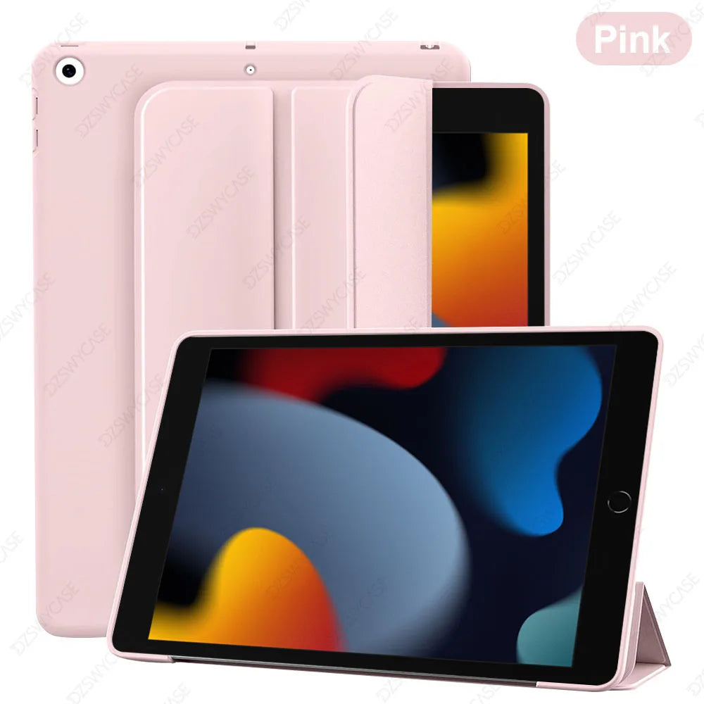 Silicone Case For iPad 9/8/7th Gen 10.2-inch, Lightweight Smart Trifold Stand Cover, Shockproof Soft TPU Back, Auto Sleep/Wake