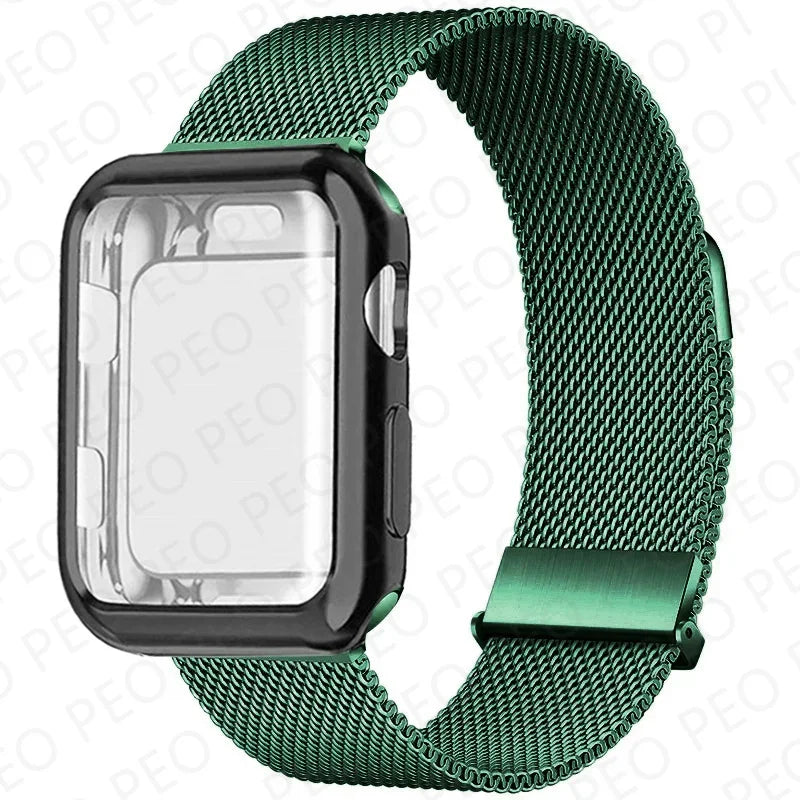 Case+Milanese Loop For Apple Watch Band 44mm 45mm 38mm-42mm-41mm 40mm Metal Magnetic bands iwatch Series 9 8 7 6 5 4 3 SE Strap