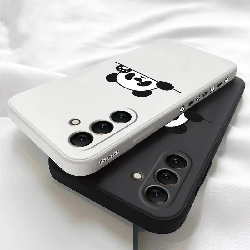 S24 Panda Cute Label New Silicone Phone Case For Samsung S24 S24Ultra S24Plus S23Plus S23 S21FE S22 S23FE S22Plus S21 S20 Cover