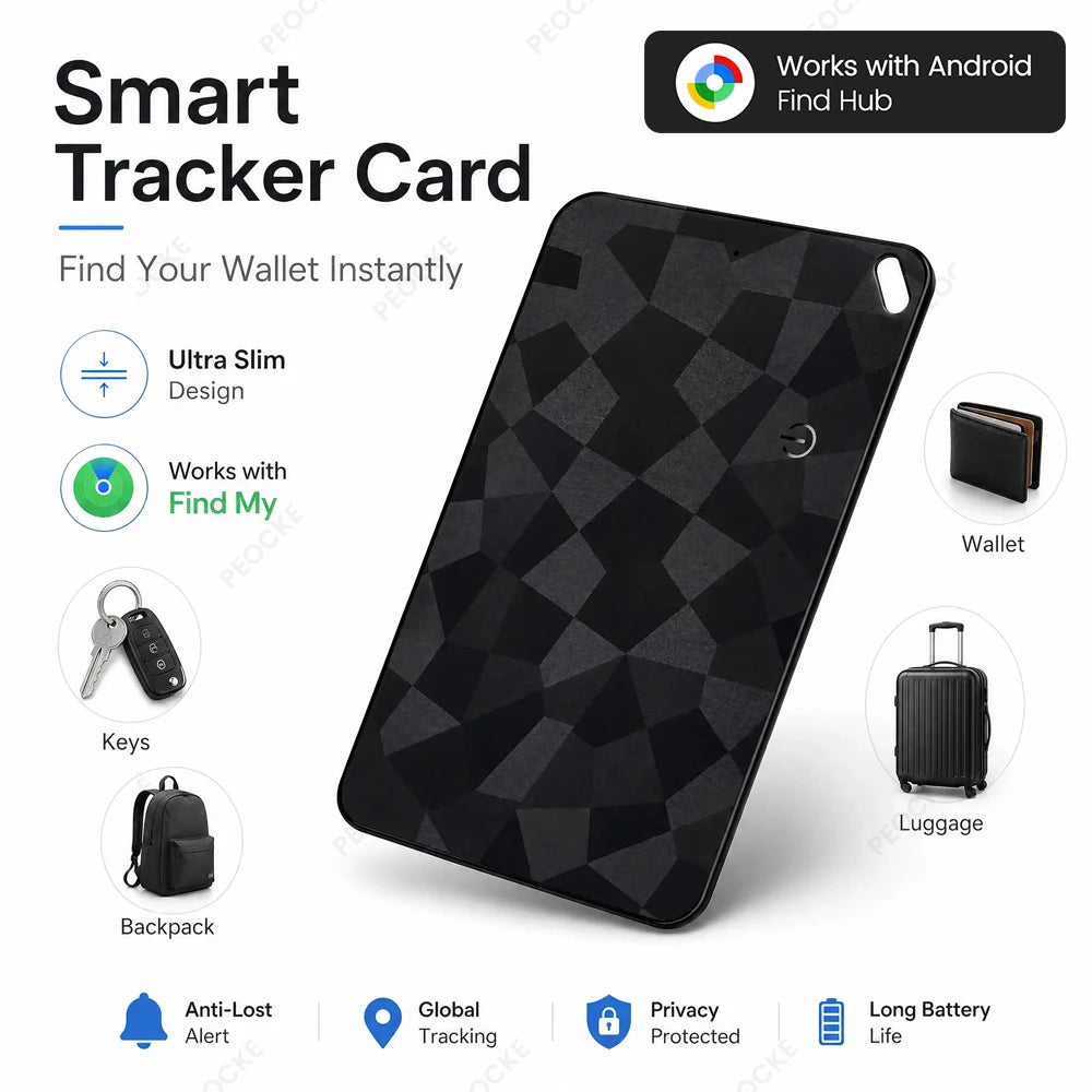 Smart Tag Wallet Tracker Card Dual System Anti-Lost GPS Tracker Item Finder Compatible With Google Find Hub & Apple Find My