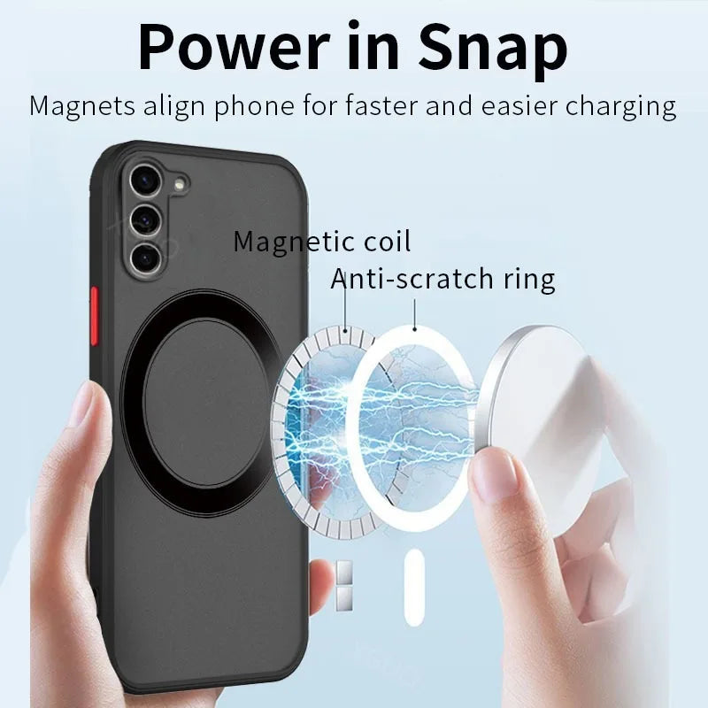 Luxury Matte For Magsafe Magnetic Wireless Charging Case For Samsung Galaxy S26 S25 Ultra S24 Plus S23 FE S22 Shockproof Cover