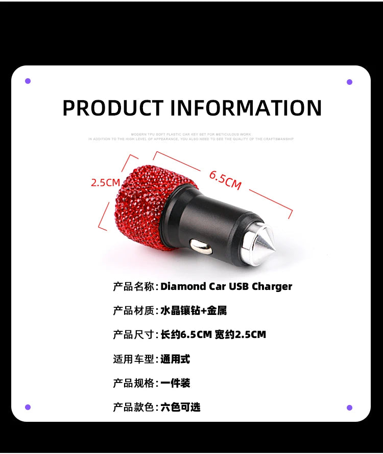 Car Dual USB Charger Port Fast Adapter Car Accessories Interior for Woman Car Bling USB Styling Diamond Car Accessories Interior