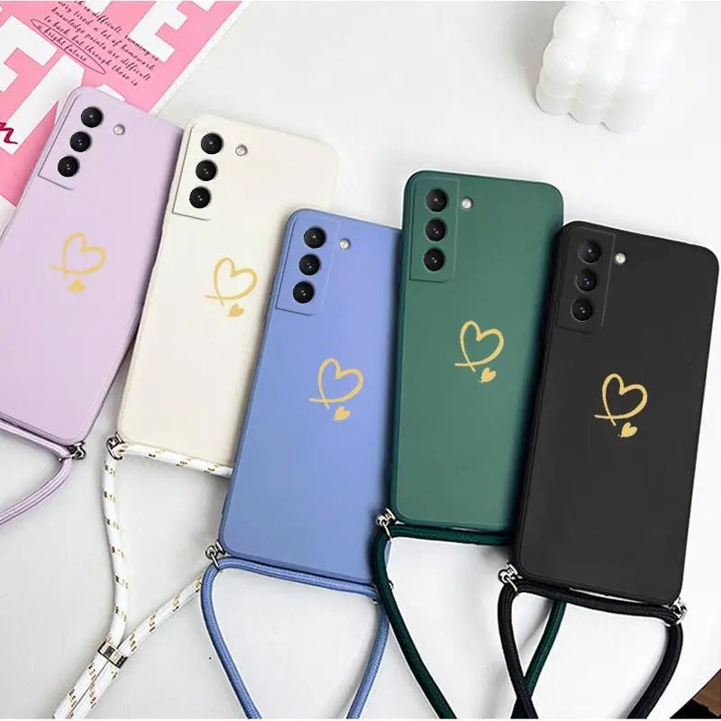 Gemini Love Crossbody Lanyard Silicone Phone Case For Samsung Galaxy S23 S22 S21 S10 S9 S8 Plus Note 20 ultra 10 Plus Cover