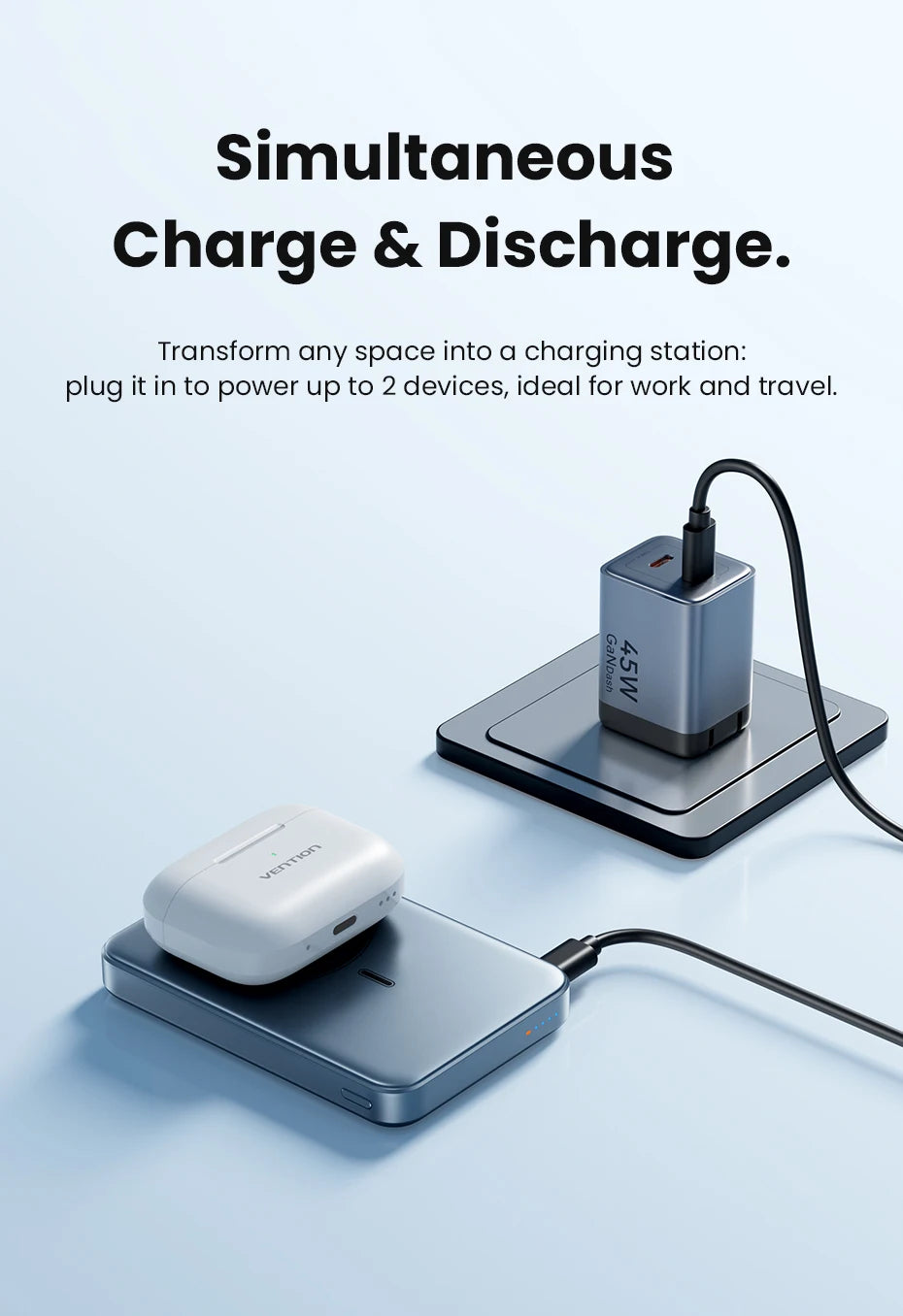 Vention Qi2.2 25W Power Bank 10000mAh 45W For Magnetic Wireless Portable Charger Battery for iPhone Samsung