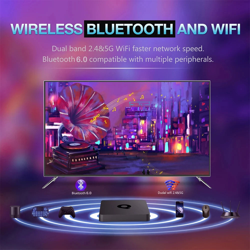 Smart TV Box Bluetooth 6.0 8K Q1 Android 16 Set Top Box Allwinner H313 Dual Wifi 5G 8GB128GB Google Voice Streaming Media Player