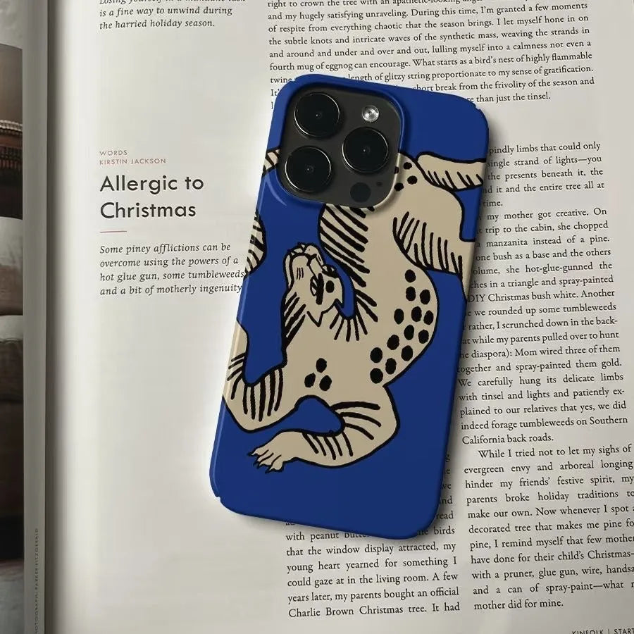 Cute Artistic Cartoon Leopard Pattern Phone Case for iPhone 17 16 15 14 13 12 11 Air Pro Max X XS XR 8 Plus Glossy Film Hard PC