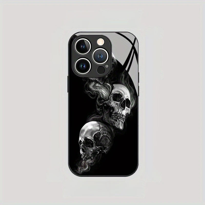 Trendy Skull Pattern Glass Material Phone Case For iPhone 17 Pro Max 16 15 14 13 12 11 Pro 16E 17Air 7 8 15 Plus XR XS X Cover