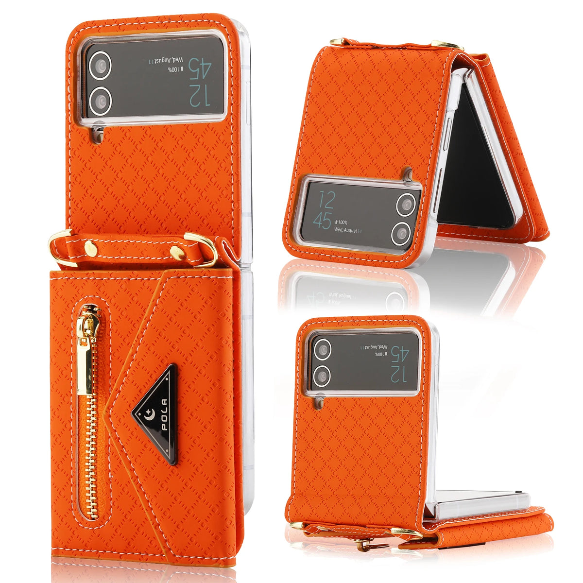 Zipper Leather Case For Samsung Galaxy Z Flip 8 7 FE 6 5 4 3 Flip8 Card Holder Wrist Strap Handbag Magnetic Folio Wallet Cover