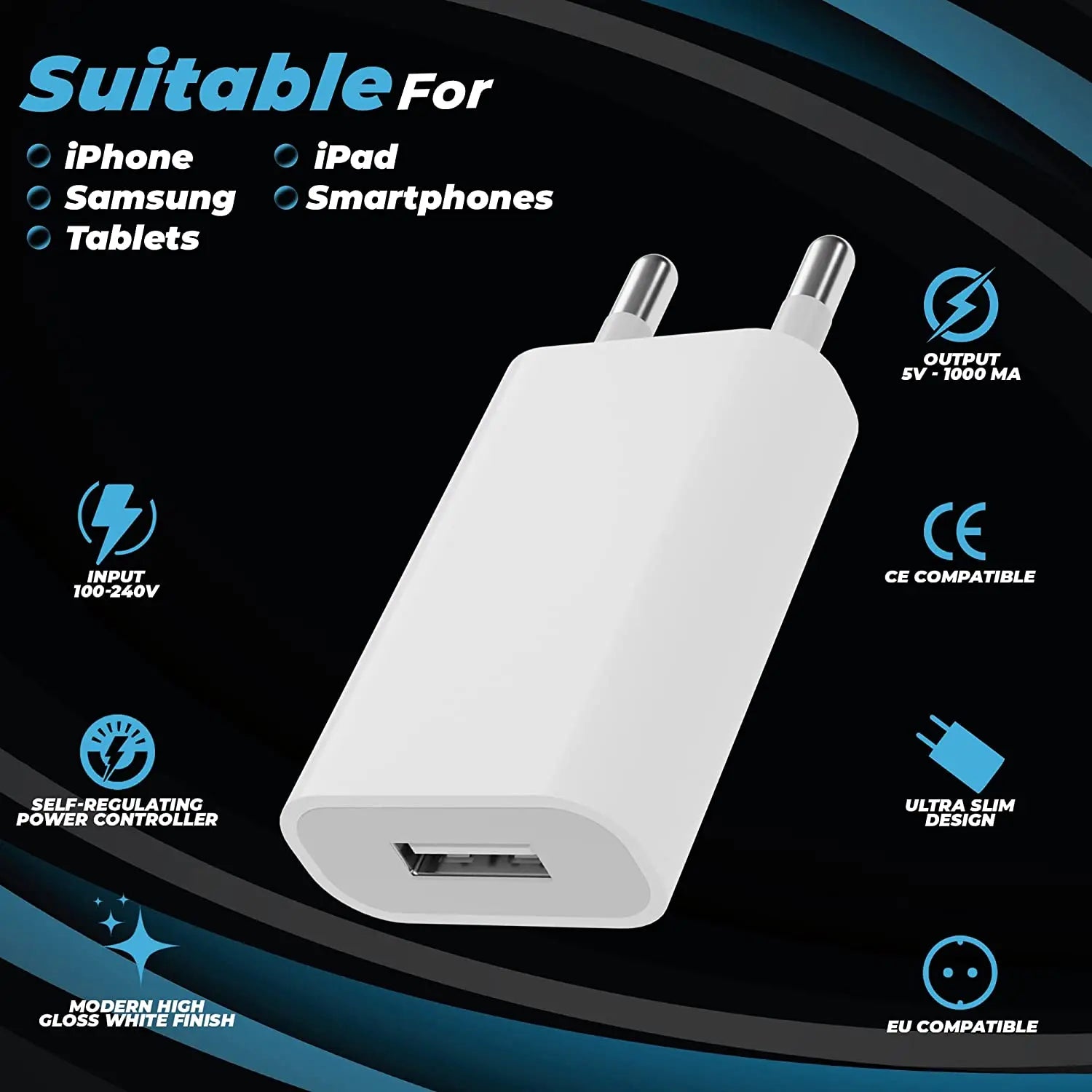 Universal 5V 1A USB Wall Travel Charger Head Power Adapter Portable EU Plug Charging For Mobile Phone MP3 7 8 Xs
