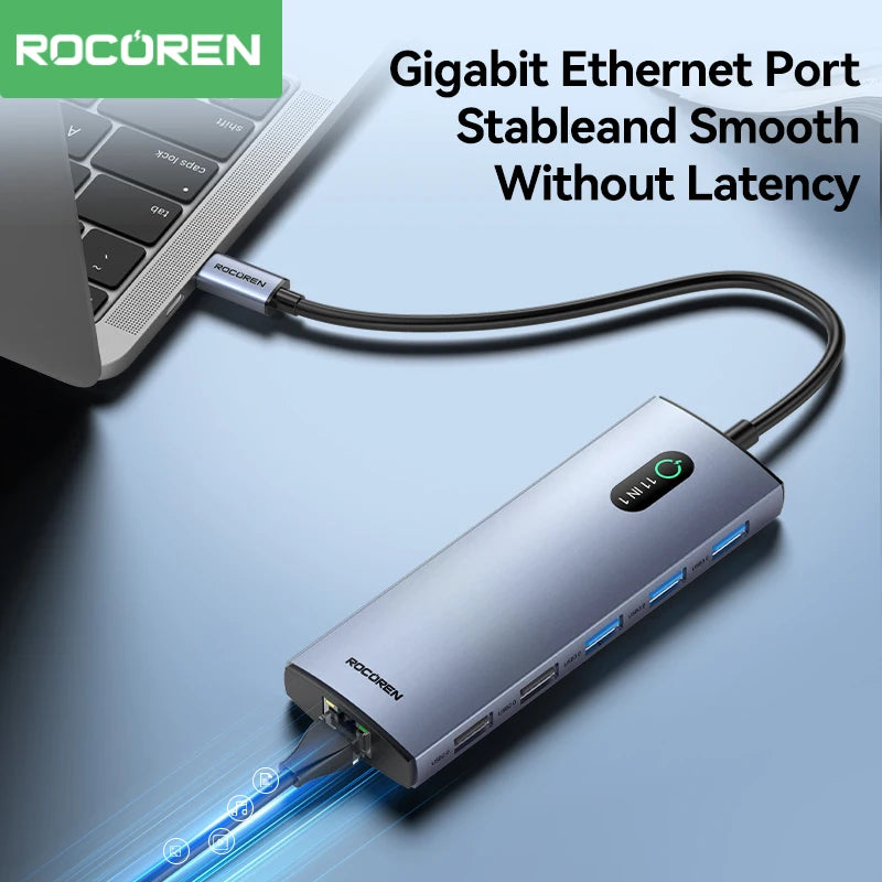 Rocoren 11 in 1 USB C Hub PD 100W RJ45 SD Reader USB 3.0 Splitter 8 in 1 Dock Station For Macbook Air Pro Samsung Xiaomi Laptop