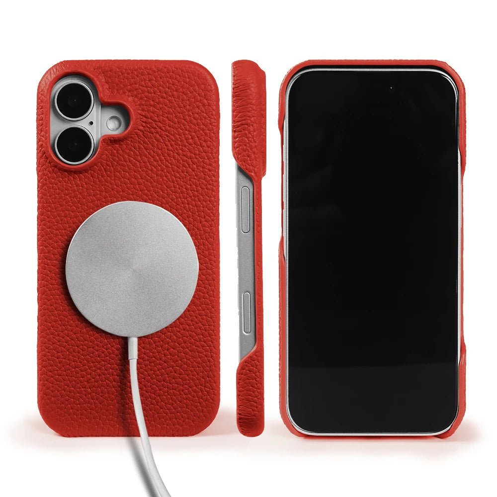For Magsafe Lychee Pattern Genuine Leather Case for iphone 17 Pro Max Air 16 17e 16e 15 14 Plus 13 12 Mini Phone Case Back Cover