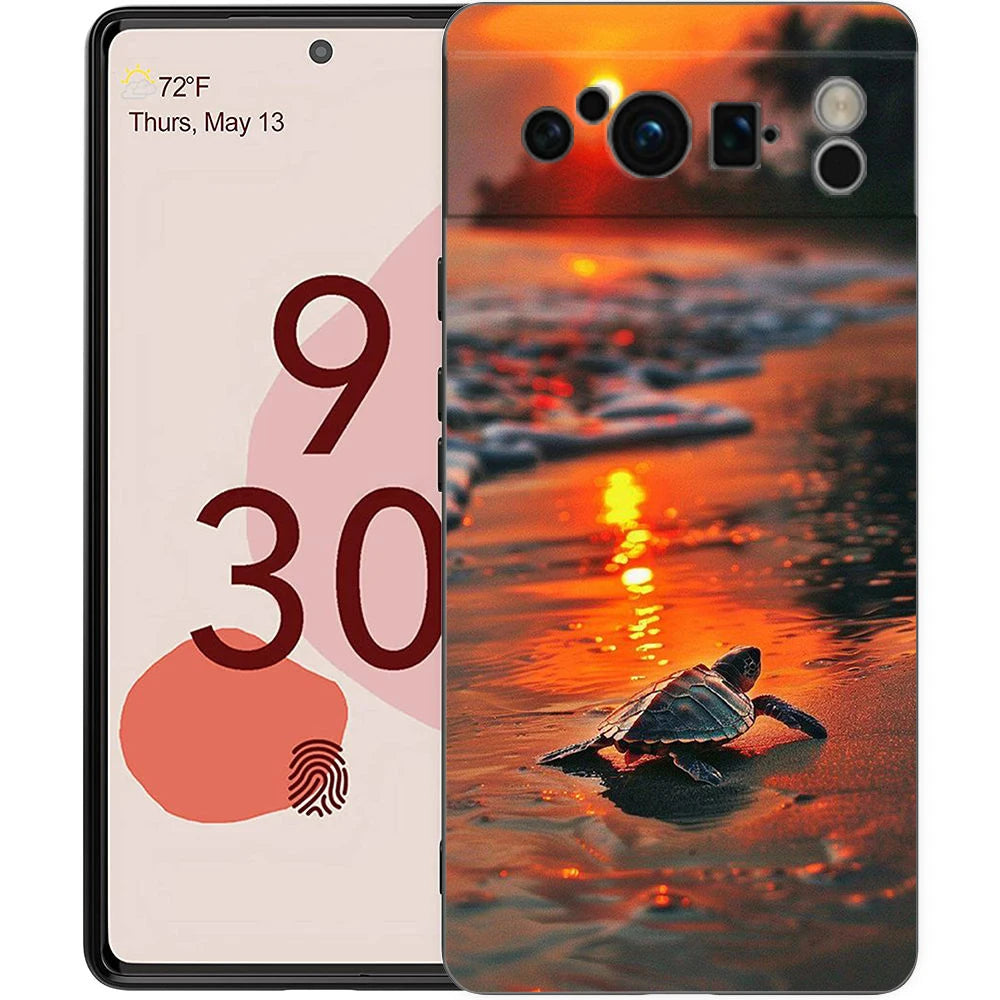 Summer Beach Scene at Sunset on sea Palm Tree Phone Case For Google Pixel 9 8 7 6 Pro XL 8A 7A 6A TPU Shell Shockproof Cover