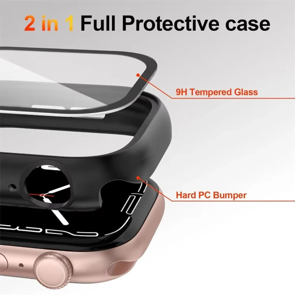 Tempered Glass+Cover For Apple Watch Case 12 46mm 42mm Matte PC Bumper Screen Protector iWatch Series 12 11 10 42/46mm Accessori