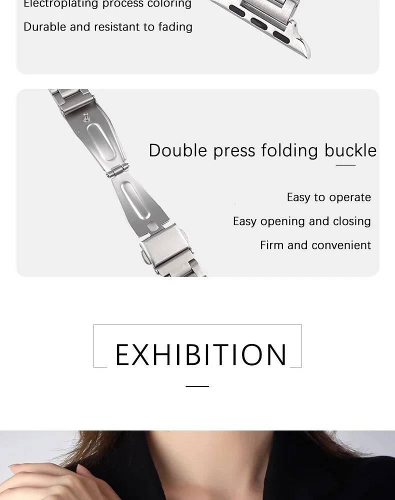Stainless Steel Strap for Apple Watch Ultra 2 49mm 45mm 44 42mm 38 40 41mm Steel Watch Strap for IWatch Series 9 8 7 6 5 4 Se 3