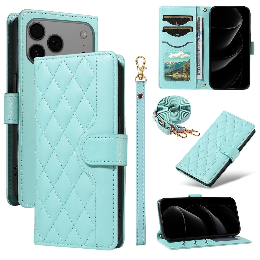 Lanyard Wallet Leather Magnetic Case For iPhone 17 17e 16e 16 15 14 13 12 11 Pro X XR XS Max 8 7 SE Plus Purse Phone Flip Cover
