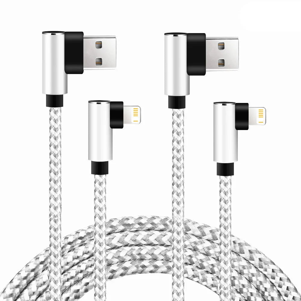 USB Cable 90 Degree For iPhone 14 13 12 11 Pro Max X XR 6s 7 8 Plus 1m 2m Lead Mobile Phone Fast Charging Cord Data Charger Wire