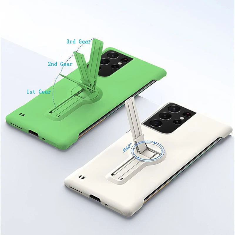 Luxury Frameless Hard PC Phone Case For Samsung S24 S23 S22 S21 S20 S25 Edge FE S10 Note 20 Ultra 10 Plus Stand Back Cover