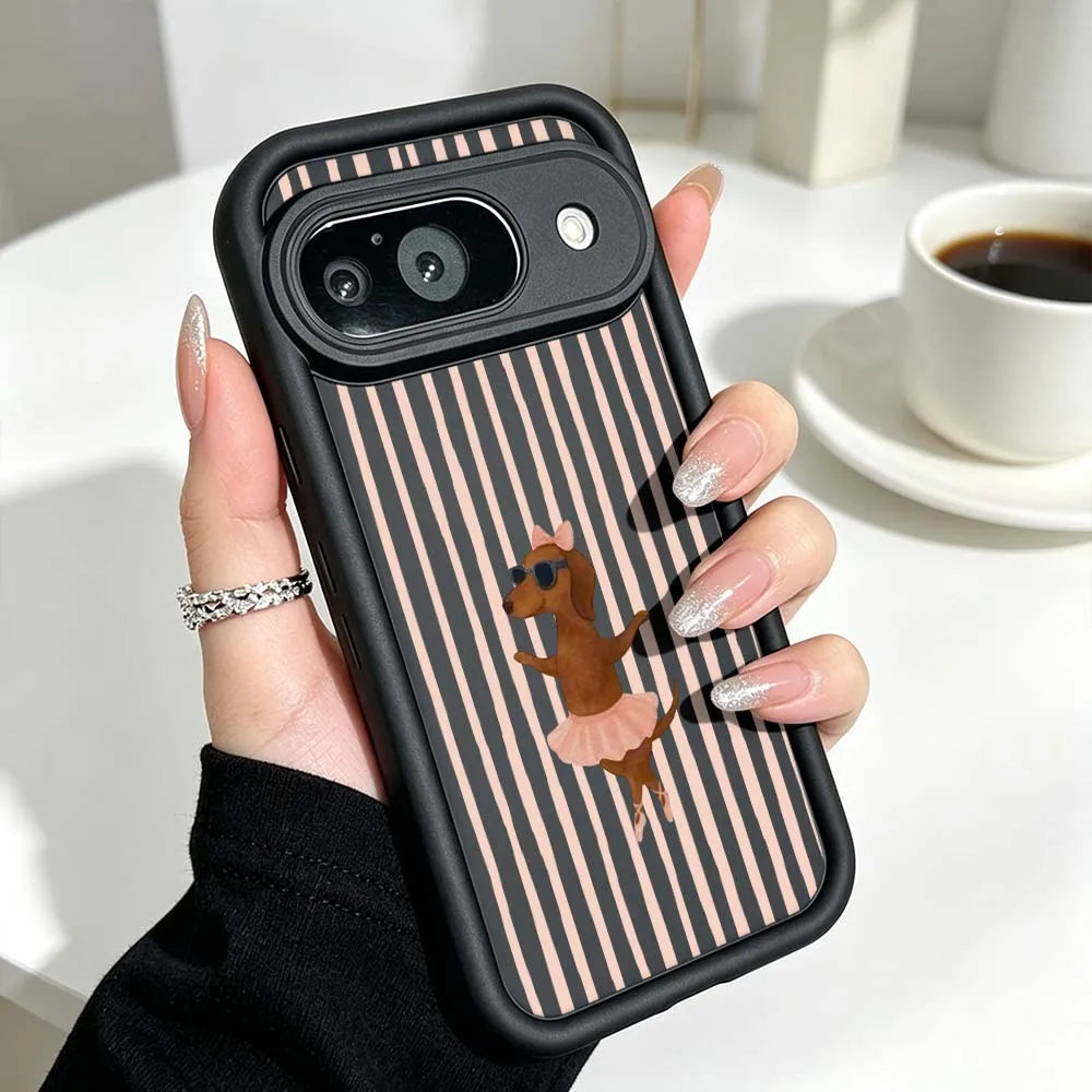Cute Striped Dachshund Cover For Google Pixel 10 9 8 7 9a 8a 7a Pro XL Eye Ladder Phone Case