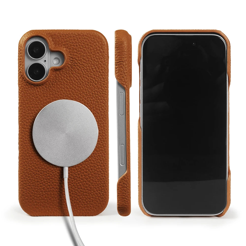 For Magsafe Lychee Pattern Genuine Leather Case for iphone 17 Pro Max Air 16 17e 16e 15 14 Plus 13 12 Mini Phone Case Back Cover