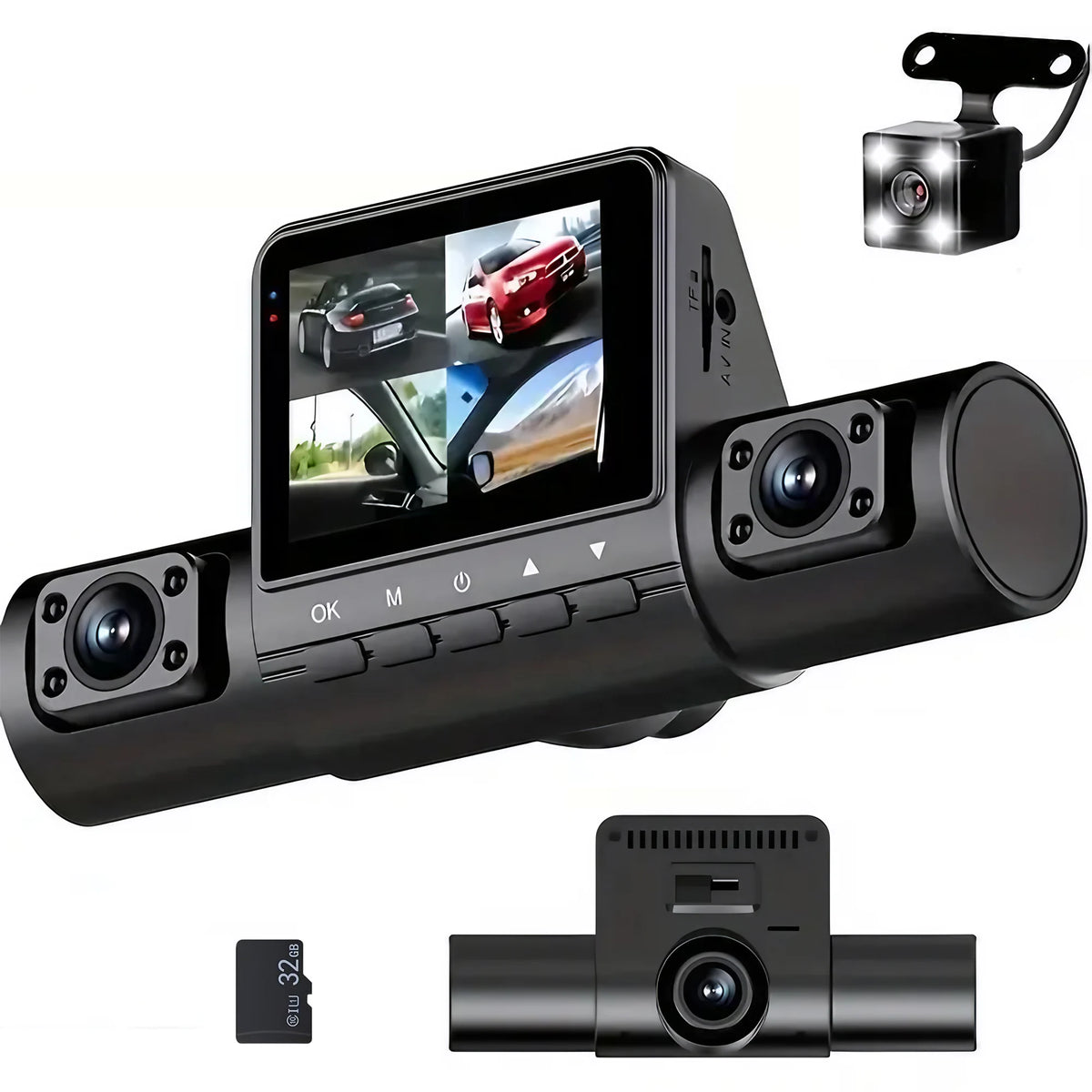 4 Lens Dash Cam 1080P Full HD 360 All Around View Car DVR 3 16 Inch IPS Screen Dashboard Camera Super Night Vision G Sensor Loop Recording Support Laptop Connection Professional Vehicle Driving Recorder Complete Interior Exte