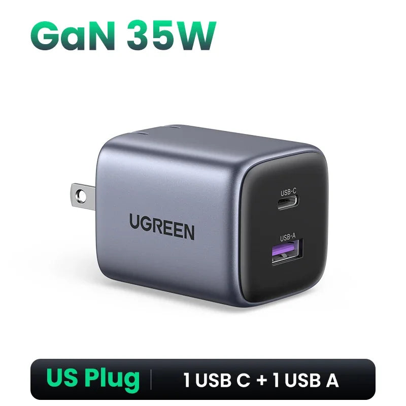 UGREEN GaN 35W Charger USB Charger PD3.0 QC3.0 Quick Charger For iPhone 16 15 14 Pro Samsung Xiaomi iPad Pro USB C Fast Charger