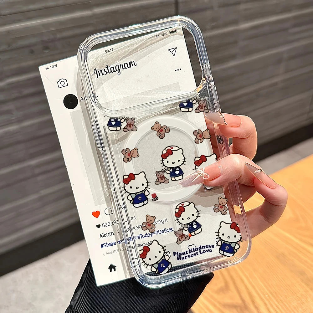 Hot Luxury Hello Kittys Magnetic Phone Case for iPhone 17 16 15 14 13 12 11 8 7 Air Plus Pro Max X XR XSMax Soft Clear Tpu Cover