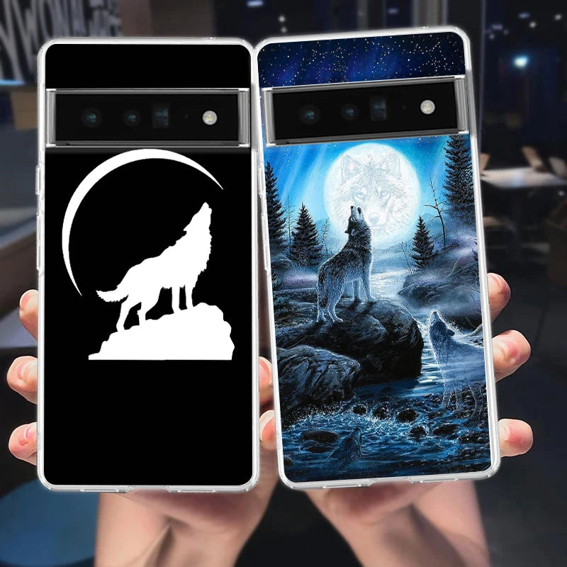 Phone Case Cover for Google Pixel 10 9 8 7 6 5 4 4XL Soft TPU 7A 6A 5A 4A 3A Pro XL 5G Transparent Shell Moon Roaring Wolf Capas
