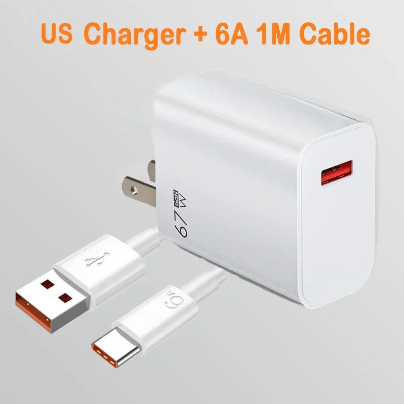 USB Charger 67W Turbo Fast Charge EU US UK Plug Adapter For Poco X6 Pro X5 F5 Mi 14 13 12s Redmi K60 K50 Mobile Phone Chargers