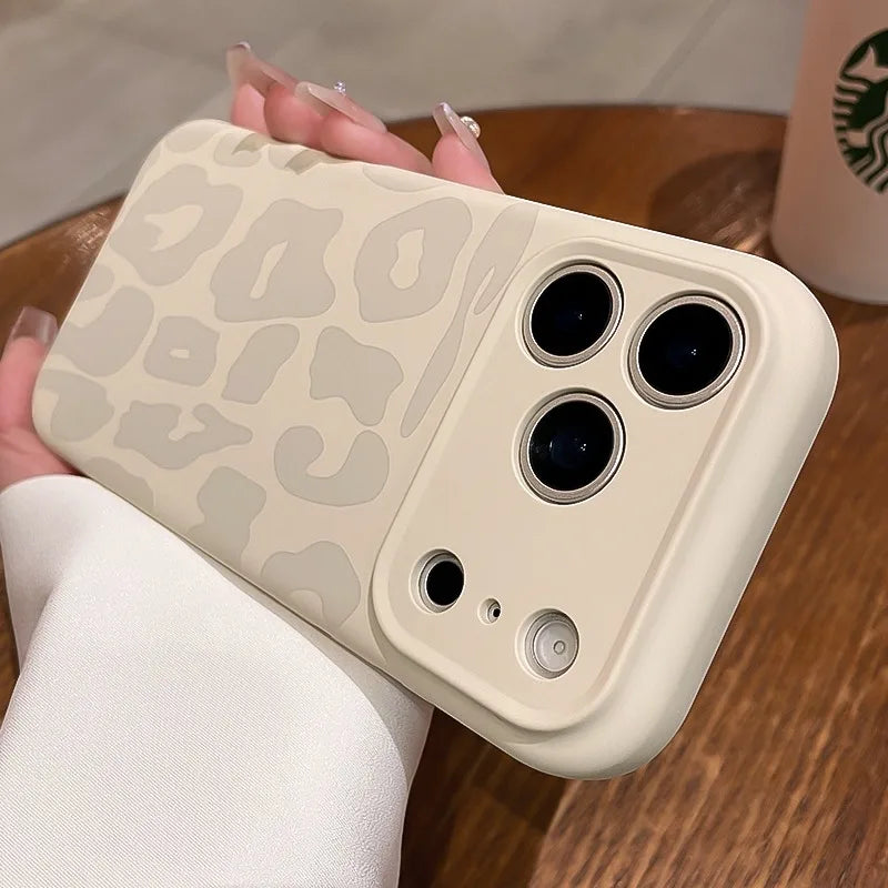 Leopard Pattern Liquid Silicone Case for iPhone 17 16 Pro Max Air 14 15 Plus 11 12 Camera Control Button Soft Shockproof Cover