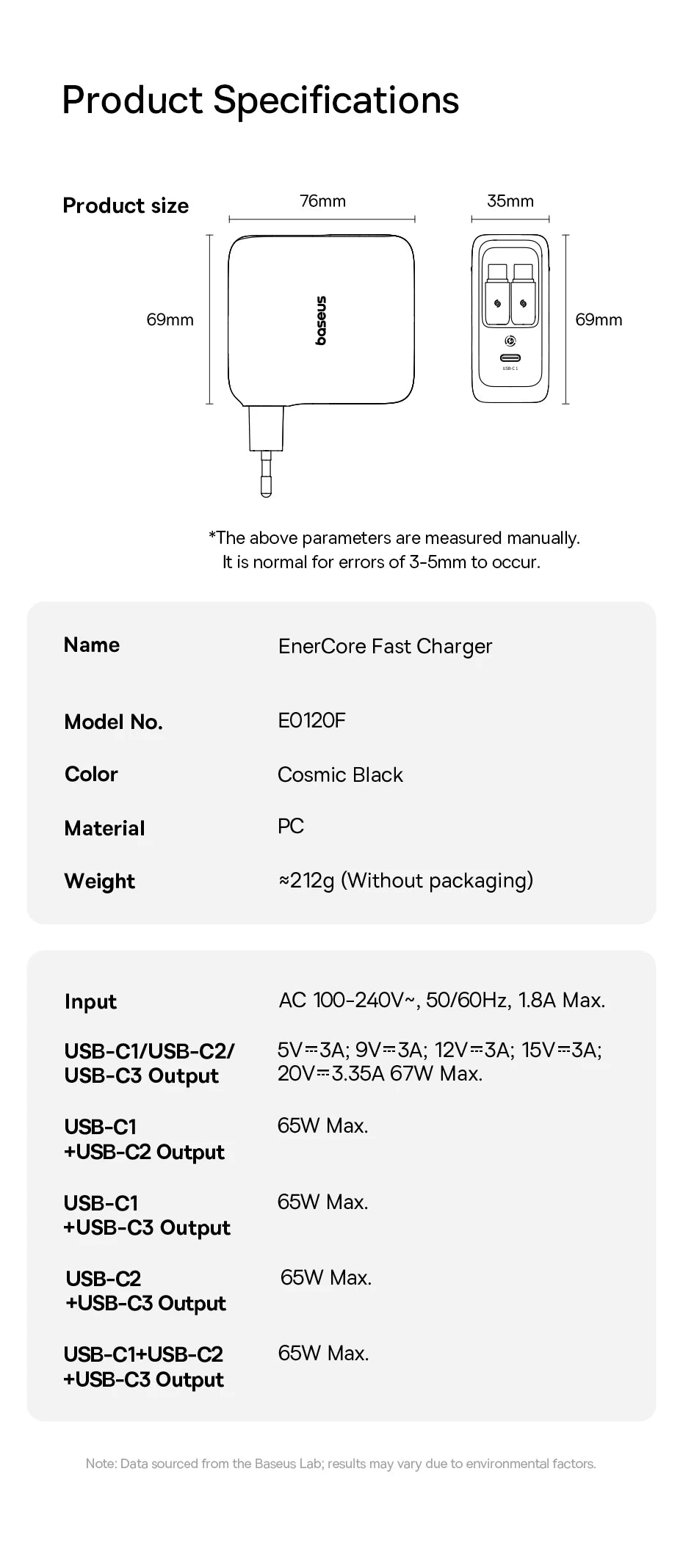 Baseus 67W 100W Fast Charger GaN Charger USB C Retractable Cable Phone Charger For iPhone Samsung Laptop Charger PD QC Charger