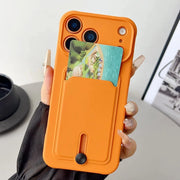 Fine hole sliding card holder silicone phone case for iPhone 17 17E 16E 16 15 14 13 12 11 Pro Max Air Mini shockproof soft Cover