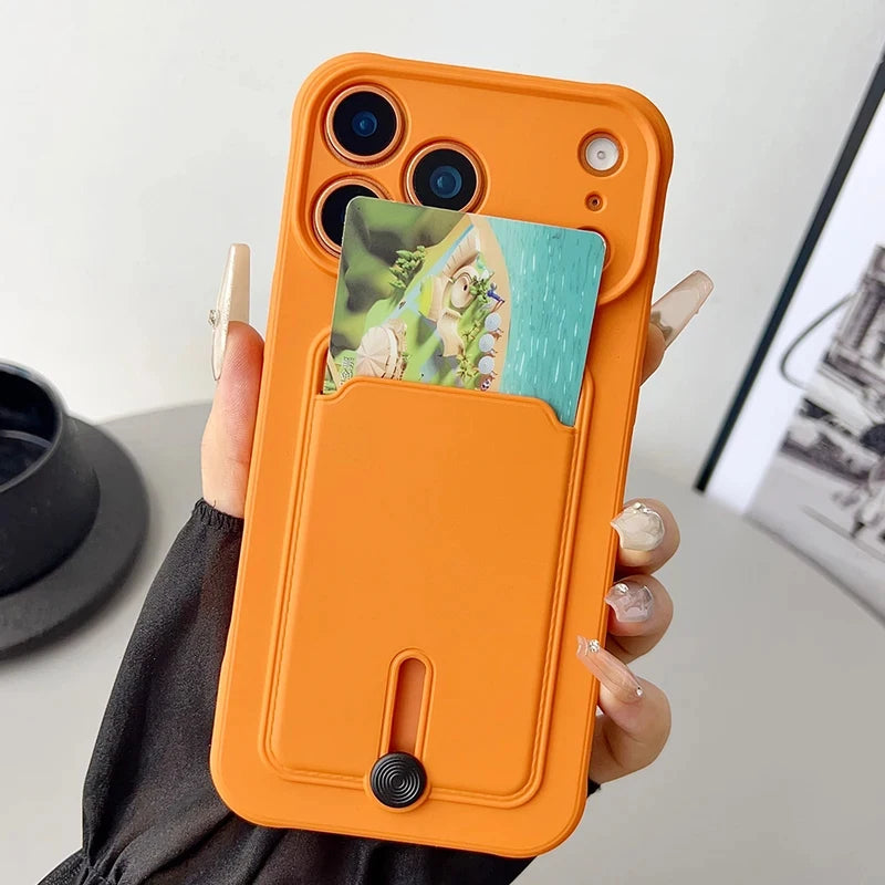 Fine hole sliding card holder silicone phone case for iPhone 17 17E 16E 16 15 14 13 12 11 Pro Max Air Mini shockproof soft Cover