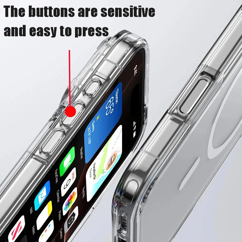 Luxury Magnetic Wireless Charge Clear Case for iPhone 17 Pro Max Air For Magsafe Back Cover Transparent Case