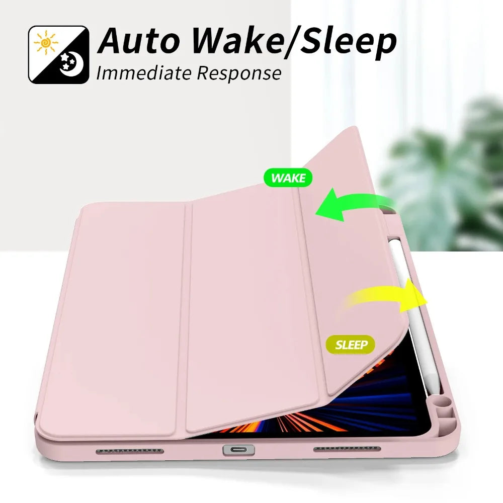 For iPad Pro 11 inch 4/3/2th Generation with Pen Slot Case,For iPad Pro 11-inch(M4)2024 Trifold Stand TPU Soft Back Tablet Cases