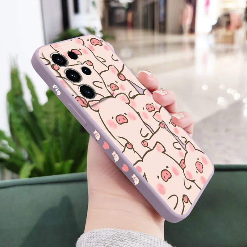 Cute Pink Pig Phone Case For Samsung Galaxy S25FE S24 S23 S22 S21 S20 S10 S10E Ultra Plus FE Note 20 Ultra 10 Plus Cover