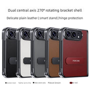 For iPhone Ultra Fold Case Luxury Matte Leather Ultra-Thin Skin-Friendly Folding Hinge Holder Shockproof Back Cover Accessories