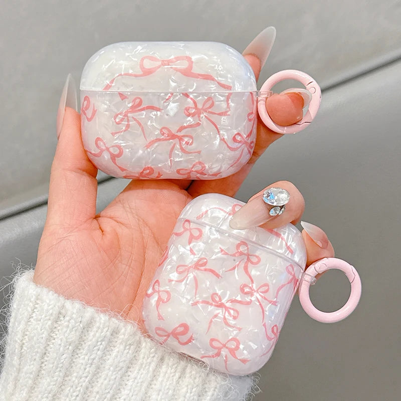 For Airpods 4 3 2 1 Case Cute Glitter Bow knot Shell pattern Crystal Soft Clear Earphone Cover For Airpods Pro 2 2nd Protective