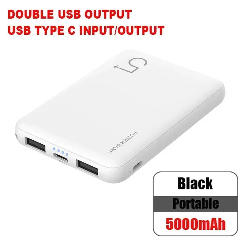 5000mAh Portable Ultra-thin Power Bank with Double USB TYPE C OUTPUT Fast Charging Poverbank for IPhone 14 13 12 8 Xiaomi Huawei