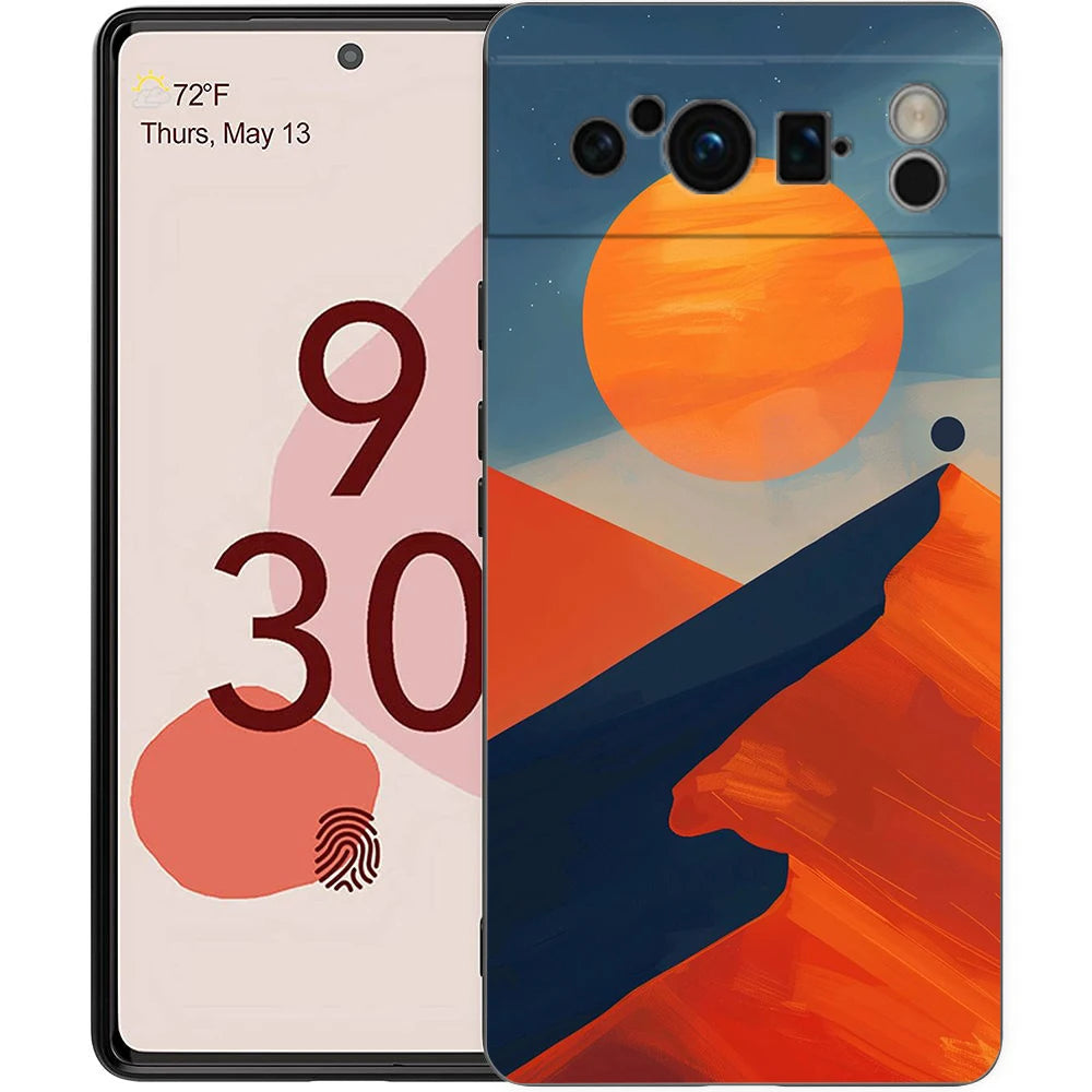 Abstract Mountain Sunrise Line Phone Case For Google Pixel 10A 10 9 8 7 6 Pro XL 9A 8A 6A 7A 5G Soft Shockproof TPU Black Cover