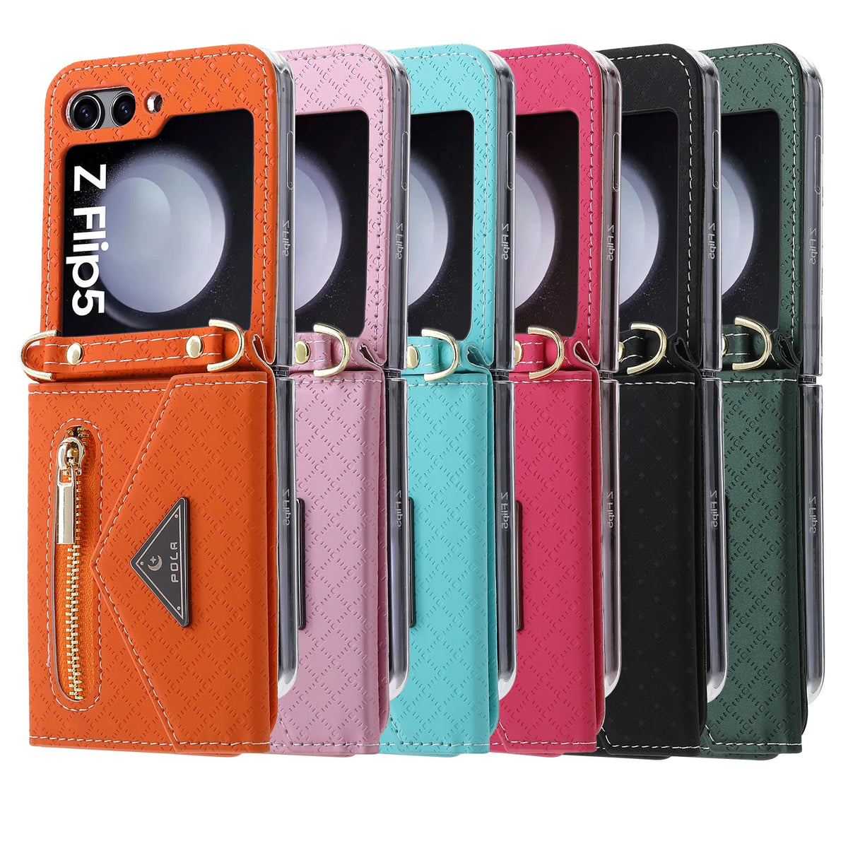 Zipper Leather Case For Samsung Galaxy Z Flip 8 7 FE 6 5 4 3 Flip8 Card Holder Wrist Strap Handbag Magnetic Folio Wallet Cover