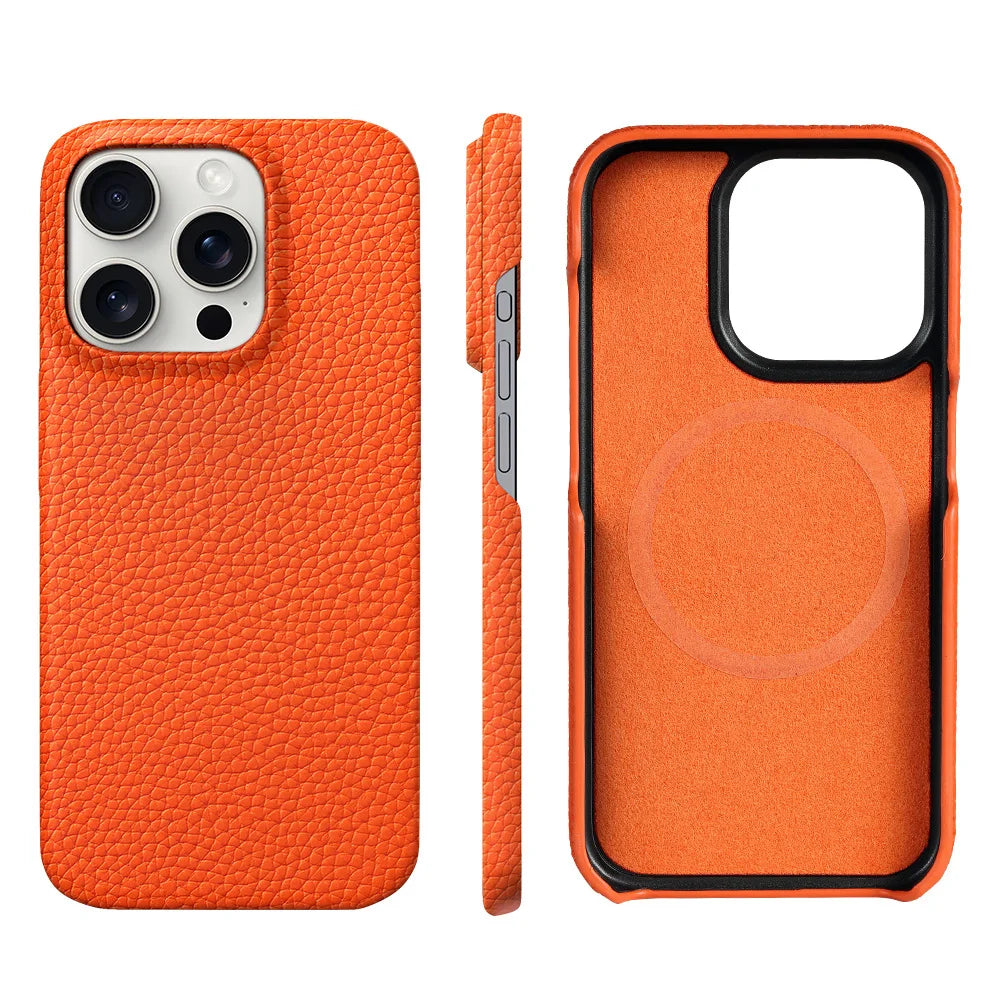 LANGSIDI Natural Cowhide Leather for Magsafe Case for iPhone 16 15 Pro Max Promax 15Pro 16Pro Luxury Magnetic Phone Back Cover
