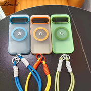 Matte for Magsafe Hand Wrist Strap Case for Google Pixel 10 9 Pro XL 8 9A 8A Magnetic Lanyard Candy Color Shockproof Cover