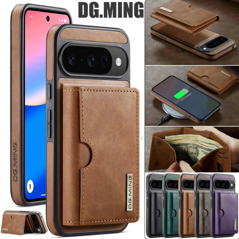Dg.ming Magnetic Leather Wallet Phone Case For Google Pixel 10 Pro Xl Pro 9 8 2 In 1 Detachable Flip Card Funda Cover Coque Etui