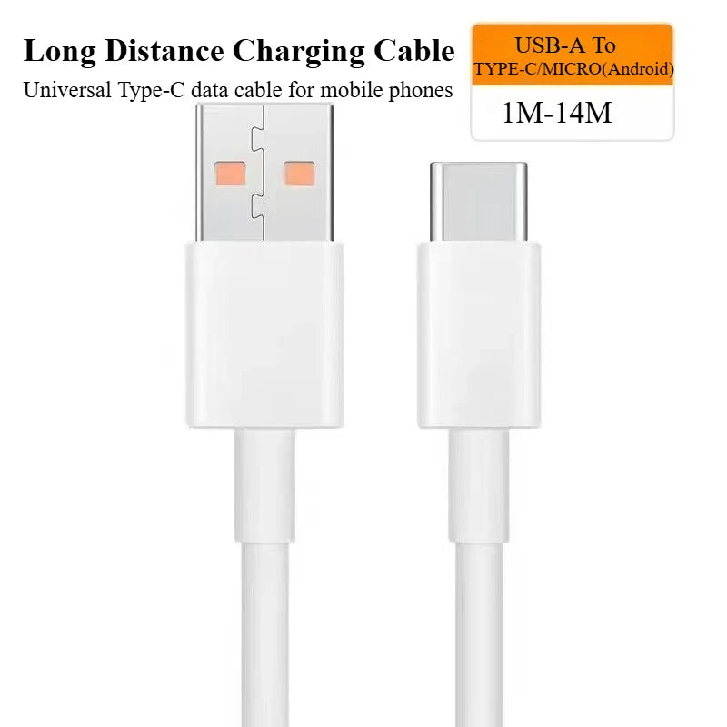 1m-14m extra long USB Type C charging cable Android camera extension monitoring for Huawei Android phones surveillance cameras