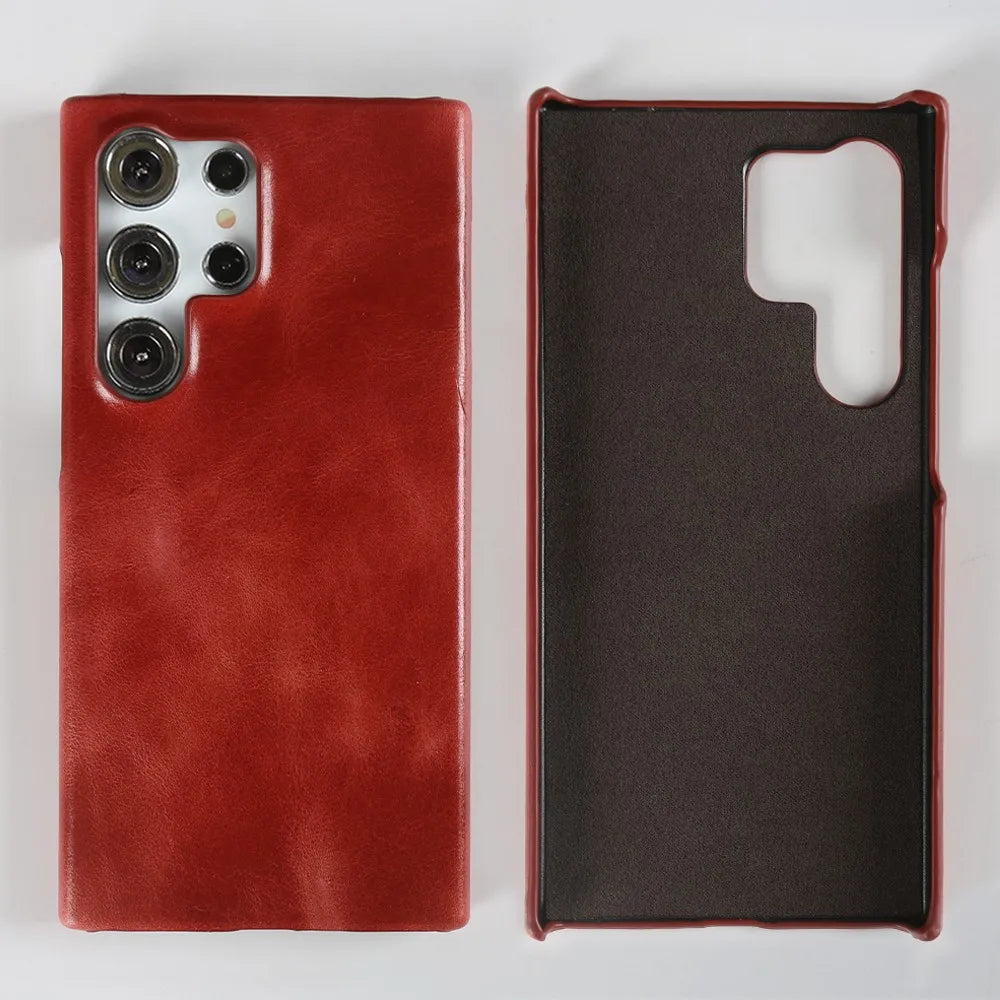 Luxury Genuine Leather Case for Samsung Galaxy S24 Ultra S23 S22Plus S21FE S20 Real Cowhide Leather Phone Cover Back Shell Coque