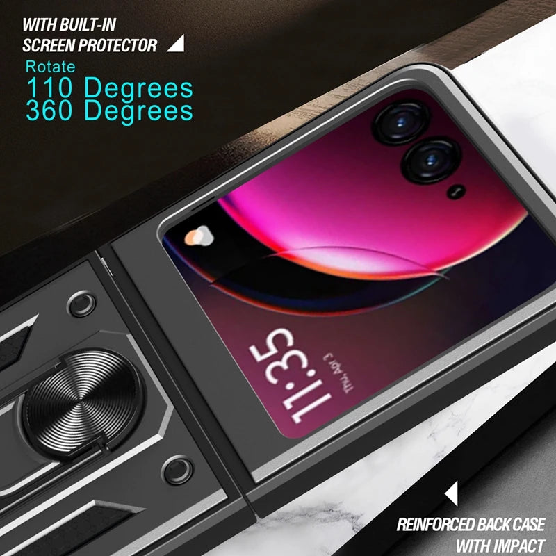 Armor Shockproof Case For Motorola Razr 60 50 40 Ultra Moto Razr+ Plus 2025 2024 2023 Cover With Ring Stand Holder Coque Fundas
