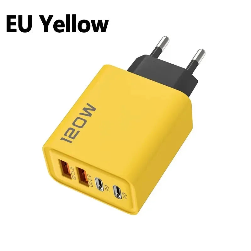 120W 4-Ports USB Type-C Charger Fast Charging Data Cable USB Phone Charger Adapter For Xiaomi IPhone17 16 15 Huawei Wall Charger