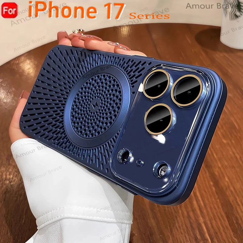 Magnetic Heat Dissipation For Magsafe Slim Case For iPhone 17 12 15 14 13 17 Pro Max 16Plus Wireless Charger Titanium Lens Cover