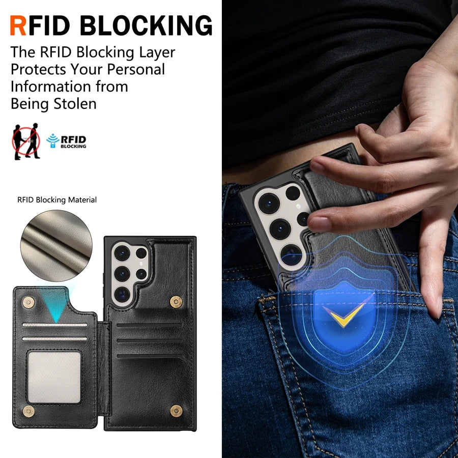 Wallet RFID Blocking Layer Protect Anti-Theft Magnetic Leather Case For Samsung Galaxy S26 Ultra S25 Plus S24 S23 S22 S21 S20 FE